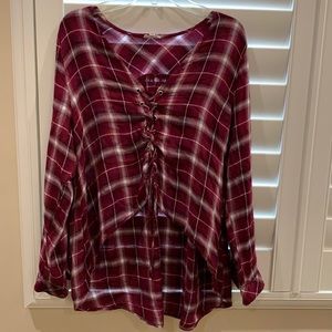 Plaid Lace Up Top